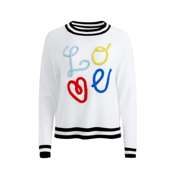 Alice + Olivia Albina LOVE Sweater RARE HTF Pullover Crew Wool Classic Novelty S - Picture 2 of 15